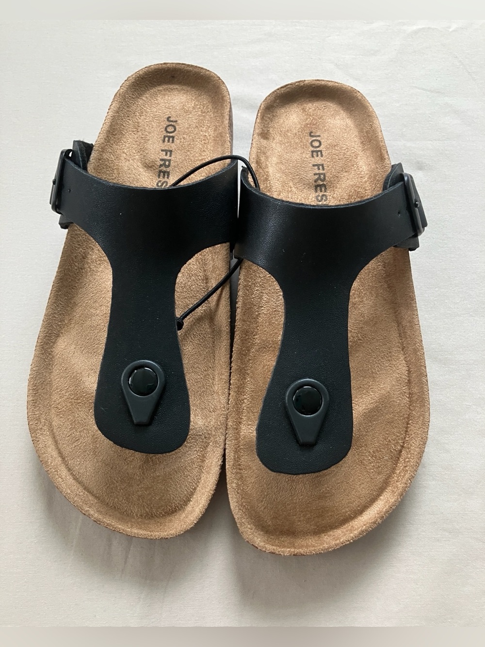 Joe Fresh Buckled T-Strap Sandals Size 7 Black Cork Footbed NWT - Picture 5 of 11